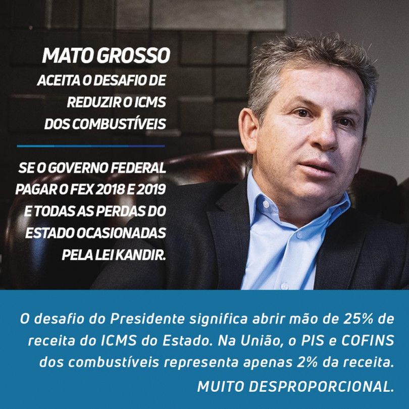Governador aceita desafio de Bolsonaro e diz que retira ICMS do combustível se União quitar dívida do Fex e Lei Kandir 7
