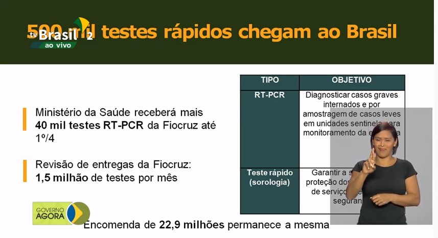 500 mil kits de 'teste rápido' chegam ao Brasil; Ao todo, são 5 milhões de kits