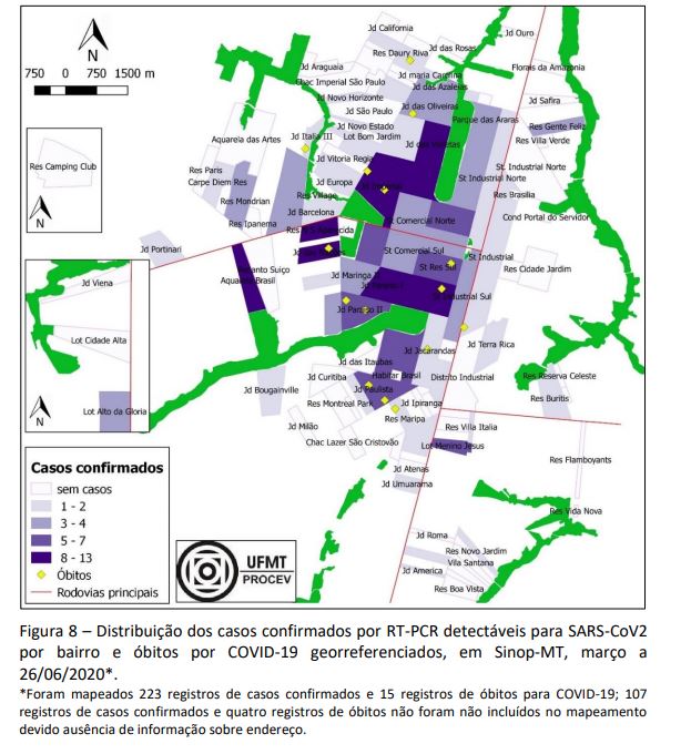 UFMT divulga mapa dos bairros com maior incidência da Covid-19 em Sinop; Saiba quais são 7