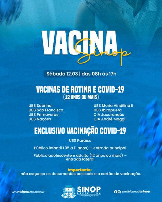 Confira a Programação de Vacinação neste sábado em Sinop
