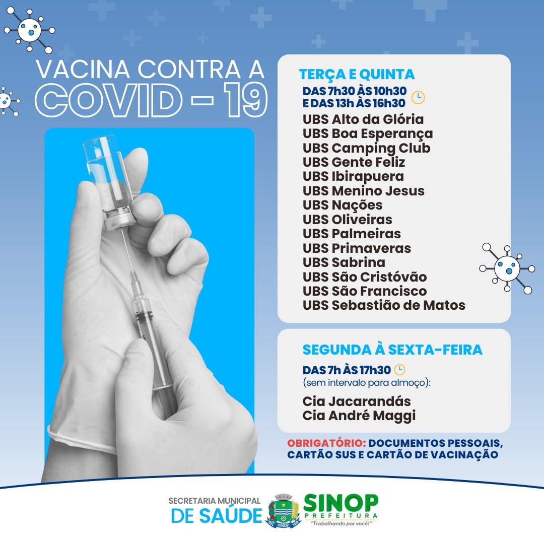 Saúde reorganiza oferta de vacinas contra a Covid-19 em Sinop