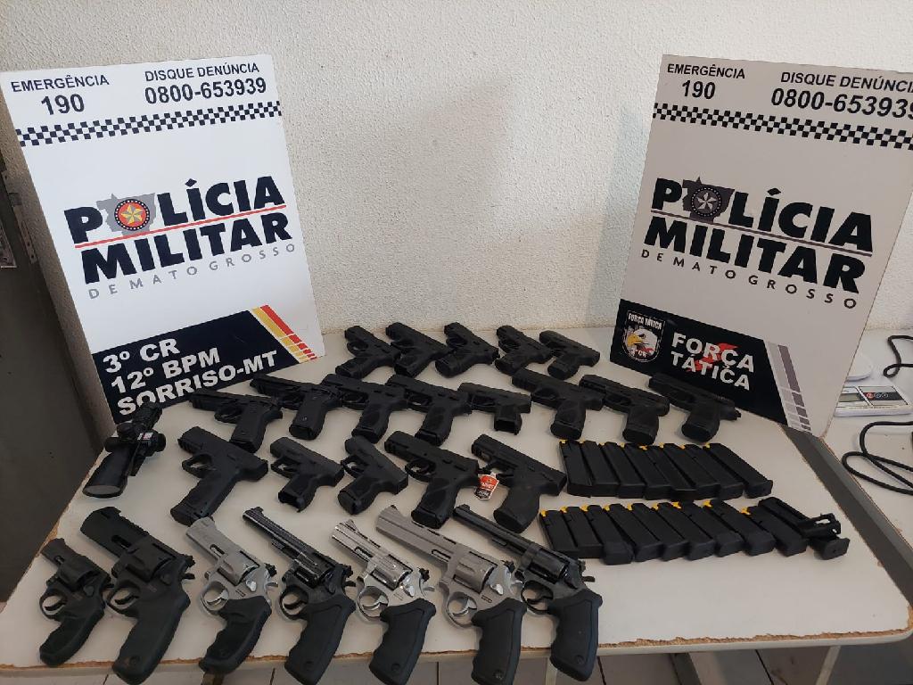 PM recupera armas furtadas de comércio e prende três pessoas em Sorriso