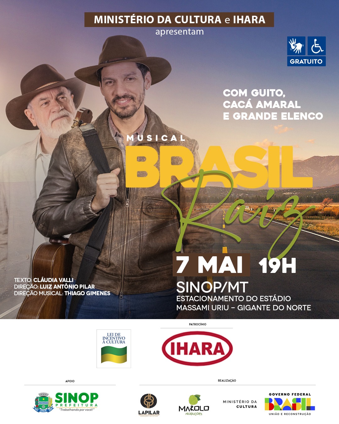 Teatro musical gratuito "Brasil Raiz - Missão de Filho" chega a Sinop com patrocínio da IHARA