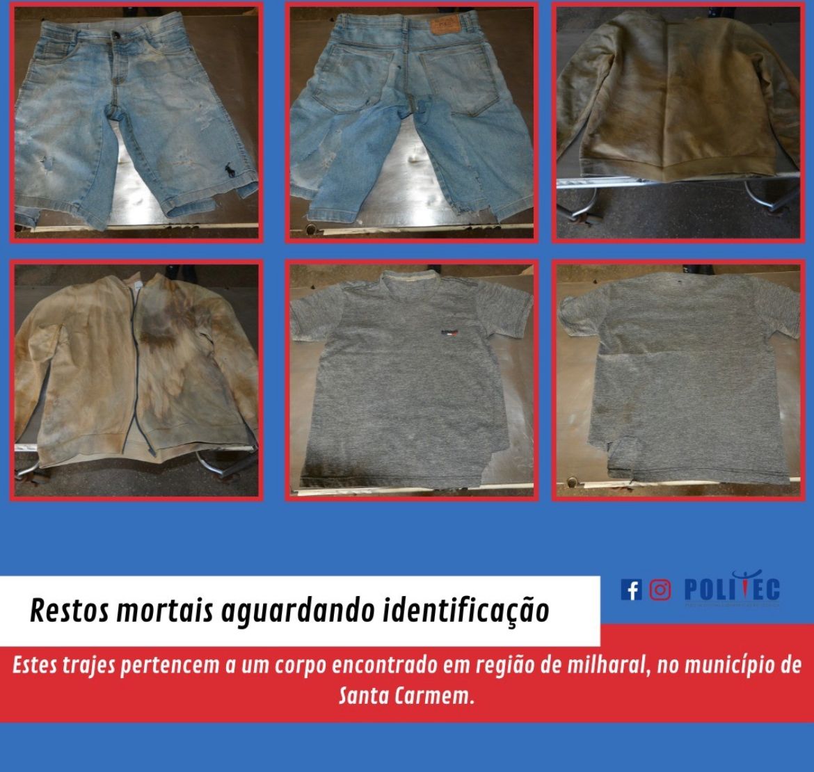 Politec divulga vestes de cadáver localizado em Santa Carmem para auxiliar na identificação 1